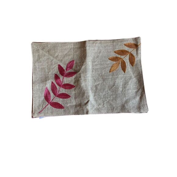 Harvest moon collection, Burlap leaf print placement set of two - Picture 1 of 3